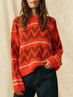 New The Great The Folk Aztec Print Sweater Orange 0, XS $325